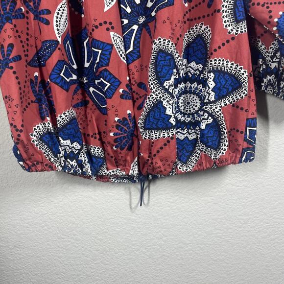 Sundry 1/Small Exploded Floral Top Blouse Rust Blue Toggle 3/4 Sleeves - Picture 5 of 11
